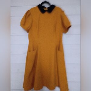 Collectif Mustard Dress with Black Collar